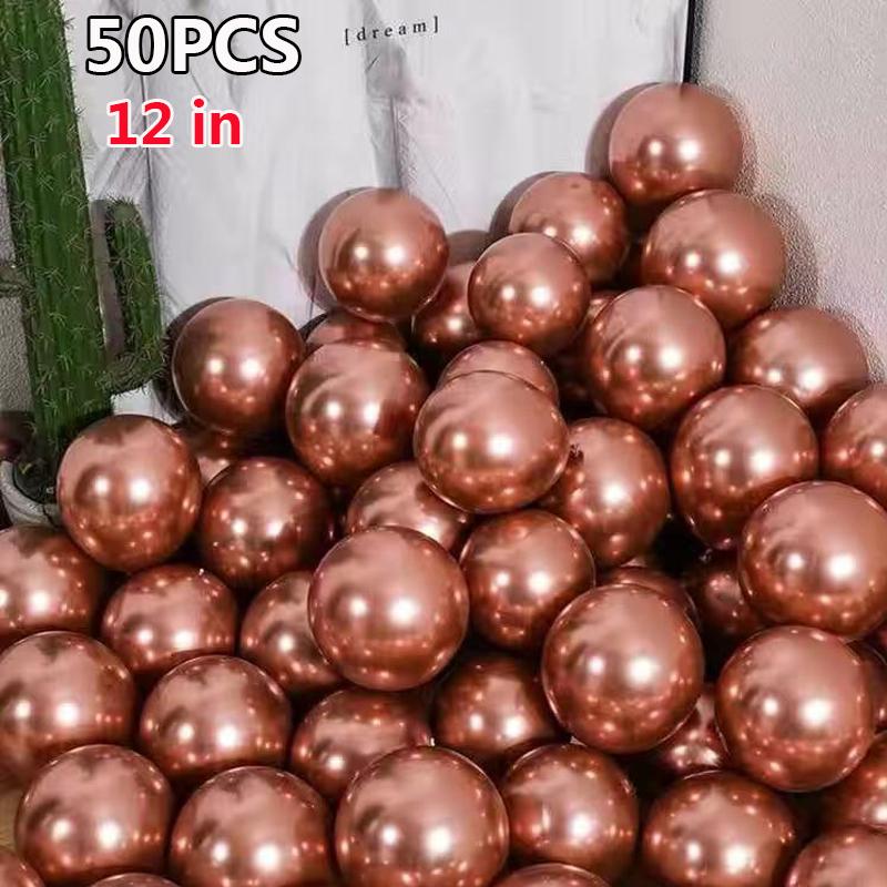 50pcs 12in Pearl Chrome Metal Balloon Golden Balloon Arch Wedding Supplies Party Decor