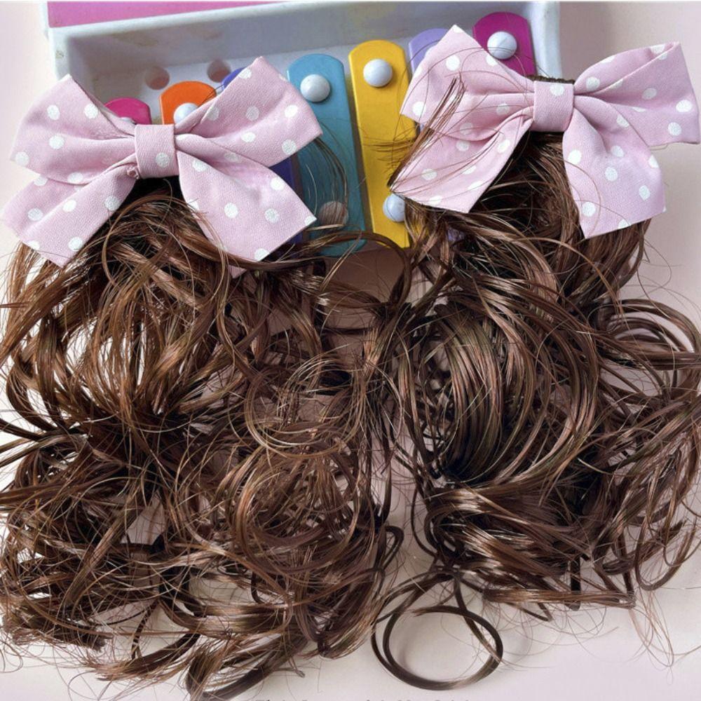 2PCS New Baby Wig Hairpin Cute Children Sweet Girls Bowknot Hairclip Princess Curly JK Bow Hair Accessories