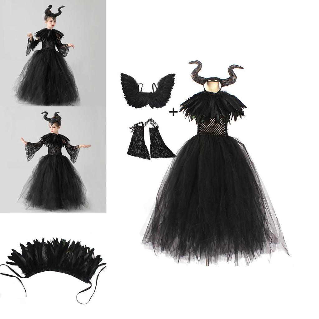Classic Halloween Cartoon Cosplay Costume Suit For Kids- Maleficent Character Dress