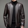 Herren-Lederjacke mit Stehkragen, neue Lederjacke für Herbst und Winter, Lederjacke in Übergröße, Plüsch- und dicker Herrenmantel mittleren Alters