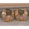 Trendy Gold Plated Print Copper Hollow Round Heart Hoop Earrings for Women  Jewelry Accessories Wedding Party Gift