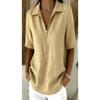 Women Casual Solid Color Lapel Zip Half Sleeve Fashion Blouse