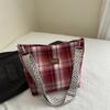 Summer Women's Bag Plaid Canvas Women's Tote Bag Large Capacity Women's Shoulder Bag Commuter Underarm Bag