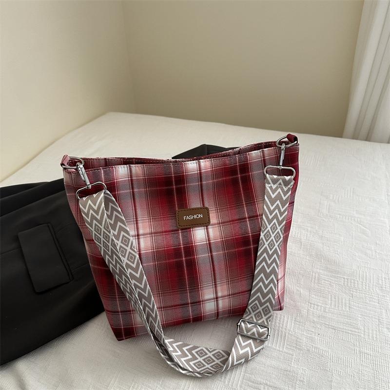 Summer Women's Bag Plaid Canvas Women's Tote Bag Large Capacity Women's Shoulder Bag Commuter Underarm Bag