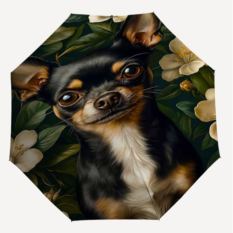1PC Chihuahua Flowers Umbrella-8-Rib Reinforced, Automatic Open, Lightweight & Durable, Fashion Accessory for Outdoor, H0402