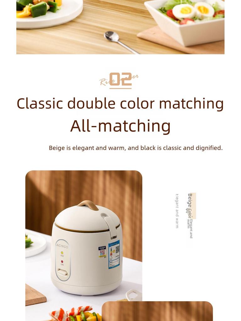 Chigo Mini Rice Cooker - Low Power, Non-Stick, Ideal for 1-2 People, Perfect for Dorms and Small Spaces