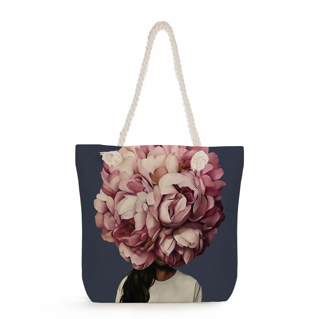 Flower Woman Print Thick Rope Single-shoulder Beach Bag 7213