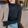 Autumn and Winter Semi -high -necked Lace Female Bottoming Shirt Fashion Foreign Black Slim Knitted Long -sleeved Top