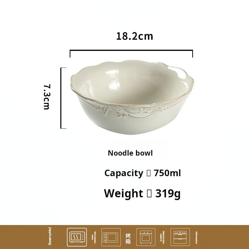 Household ceramic relief deep plate, soup plate, European-style steamed dishes, round large plate rice bowl soup bowl flat plate