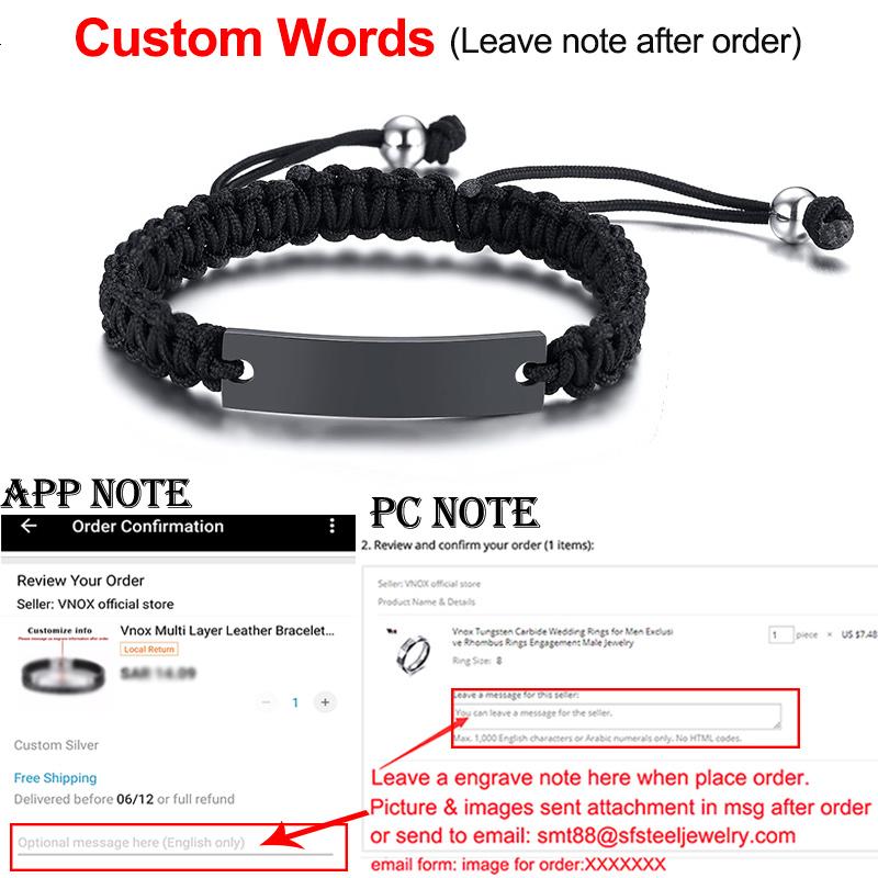 Bracelets Vnox pour Hommes avec Personnalisation Nom Personnalisé Date Initiales Citation Gravure Cordon Ajustable Bijoux Unisexe