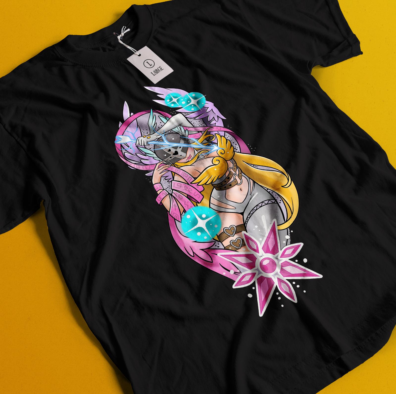 

2026 Summer Digimon Adventure Anime AngewomonHoly Arrow Printed Loose Shortsleeved Pure Cotton Childrens Tshirt Tide Unisex S