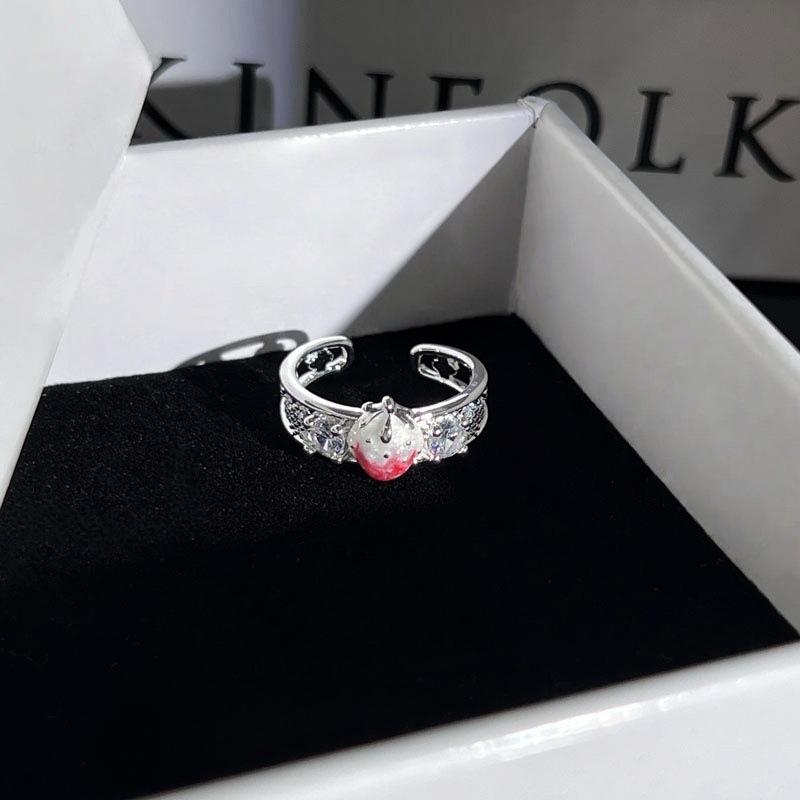 Super Sweet Apple Strawberry Fruit Enamel Open Ring Niche Design Cute Sweet‑Cool Adjustable Stack‑Wear Index‑Finger Trend Jewelry