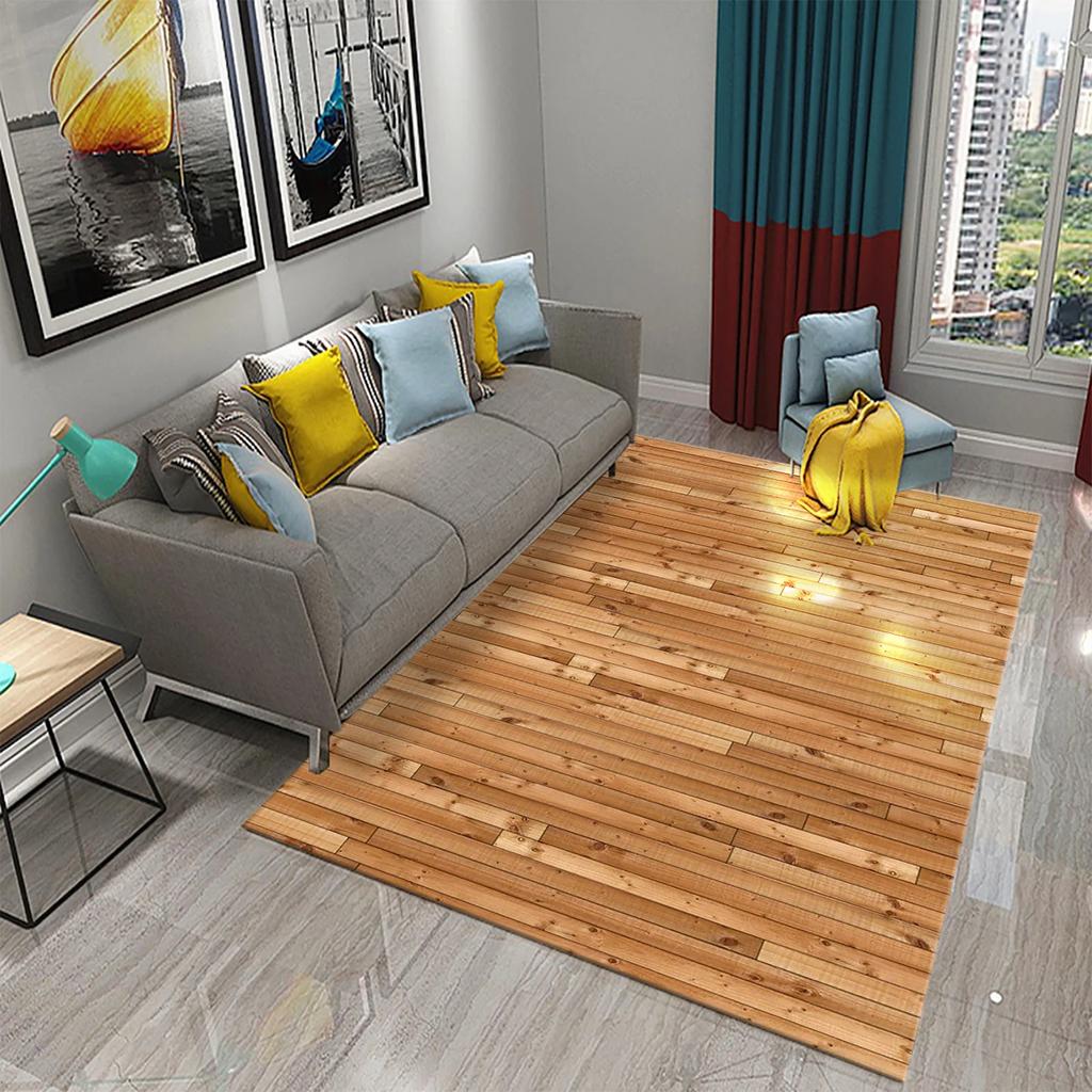 Rectangular Staggered 3d Planks Carpet Geometric Wood Grain Mats Entrance Non-Slip Floor Rug for Living Room Bedroom Home Decor