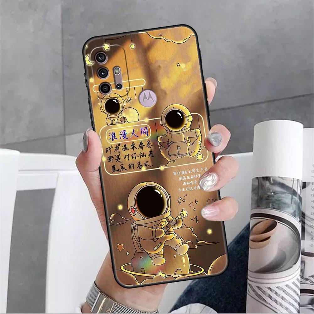 Astronaut Cartoon Case For Motorola G30 G9 Play G82 G52 G60 G8 G9 Power G50 One Fusion Edge 30 20 Black Soft Phone Capas