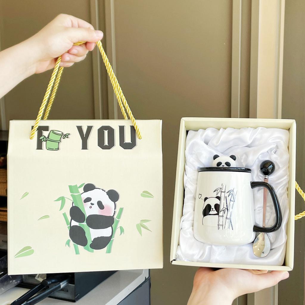 Mug with Lid Spoon 2025 New Female Panda Cup Souvenir Ceramic Water Cup Coffee Cup