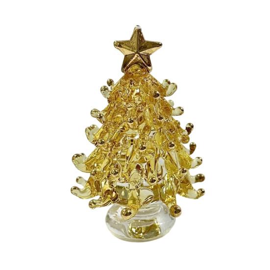 Decorative Glass Sculpture Glazed Christmas Tree Ornament with Star Topper, Colorful Party Table Decor Art, Faux Crystal Tabletop for Home Office Gift