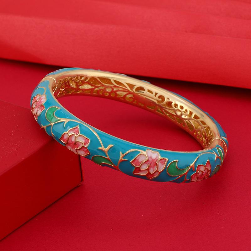 Peking traditionelles Kupfer Reifen Cloisonné Armband mittelgroß Retro Palast hohles Emaille Armband High-End Accessoires Frauen