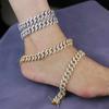 New Trendy Gold Hip Hop 12mm Wide CZ Diamond Miami Cuban Chain Anklet