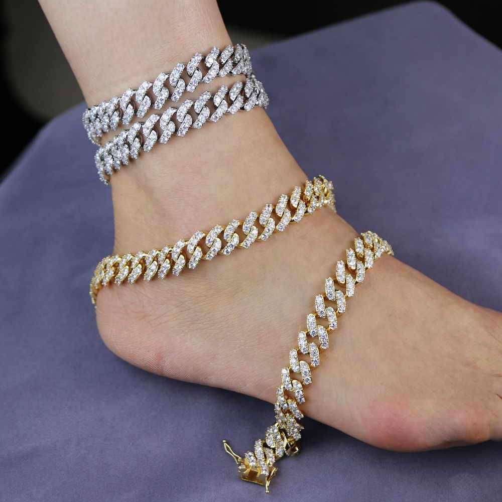 New Trendy Gold Hip Hop 12mm Wide CZ Diamond Miami Cuban Chain Anklet