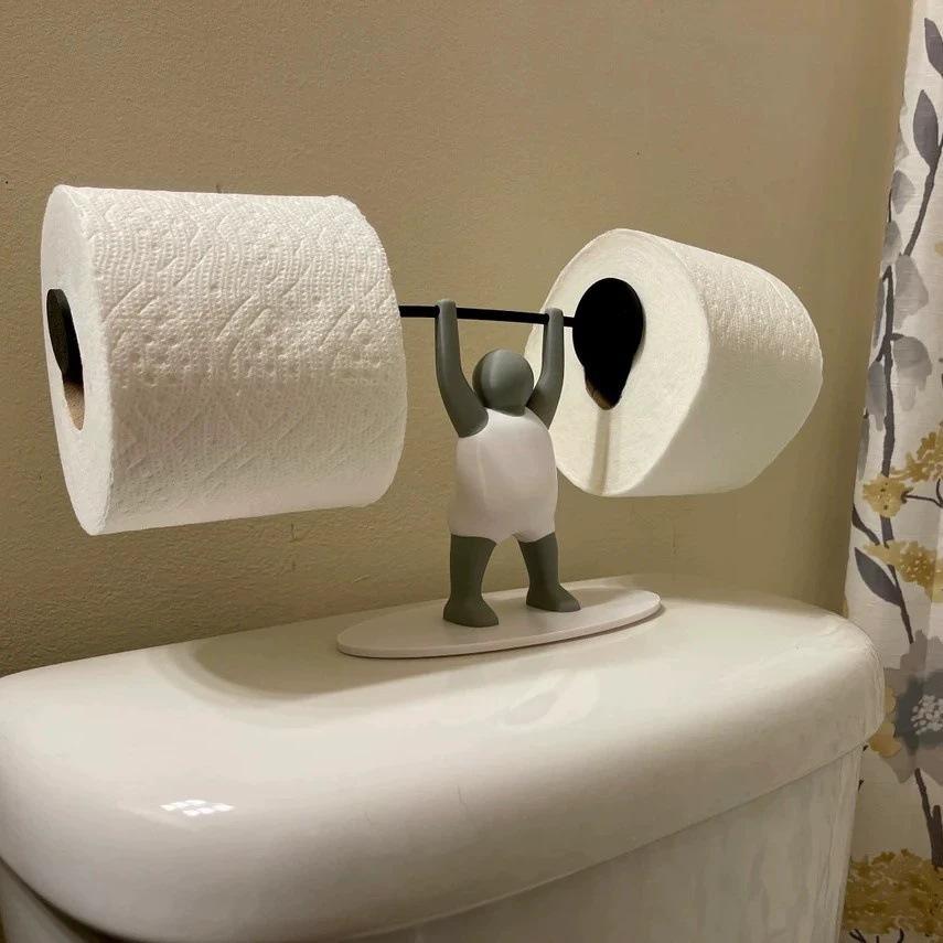 Creative Weightlifting Figurine Bathroom Tissue Toilet Paper Holder 3D Printing Weightlifting Stand Tissue Rack New Home Decor
