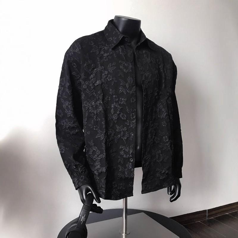 Весенний Дизайн Японская Ретро Рубашка с тиснением Мужская Свободная Рубашка с Длинным Рукавом M чёрный