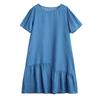 DIMANAF 2026 Plus Size Summer Women Denim Dress Elegant Fashion Lady Sundress Jeans Blue Long Dress Casual Spliced Clothing