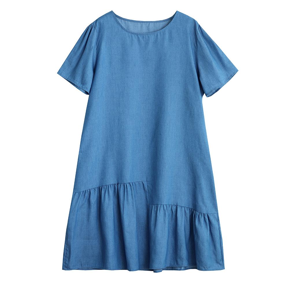 DIMANAF 2026 Plus Size Summer Women Denim Dress Elegant Fashion Lady Sundress Jeans Blue Long Dress Casual Spliced Clothing