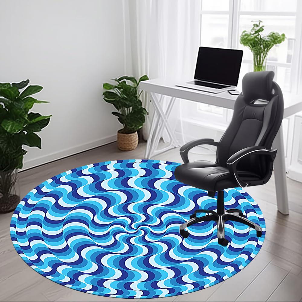1pc Blue Waves Pattern Chair Carpet for Office Non-Slip, Machine Washable Rug for Office, Room - Holiday Decor, Machine Made yy251016033