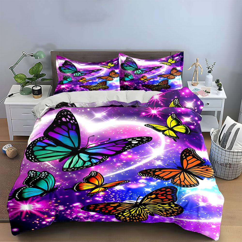 Colorful Butterfly Decor Set Multiple Sizes Kid'S And Adults' Bedroom Exquisite 3Pc Bedding Set, Gift