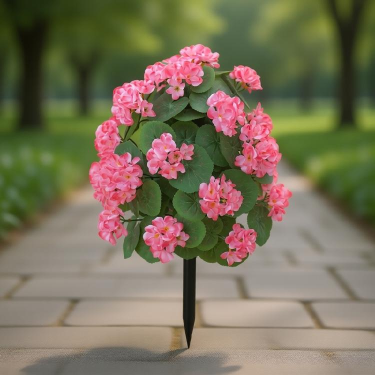 Realistic Simulation Plastic Begonia Floral Stake Artificial Green Plant For Garden Patio Porch Front Yard Landscaping