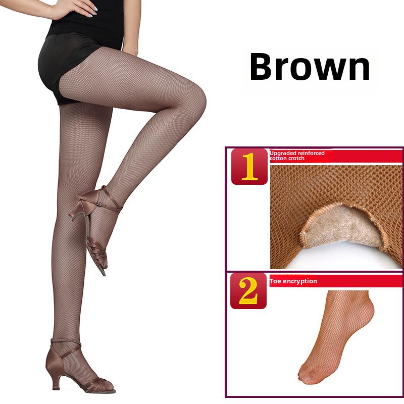 Vylepšené karamelové punčocháče pro latinskoamerické tance se zašifrovanými prsty a bavlněným rozkrokem, ideální pro profesionální soutěže.