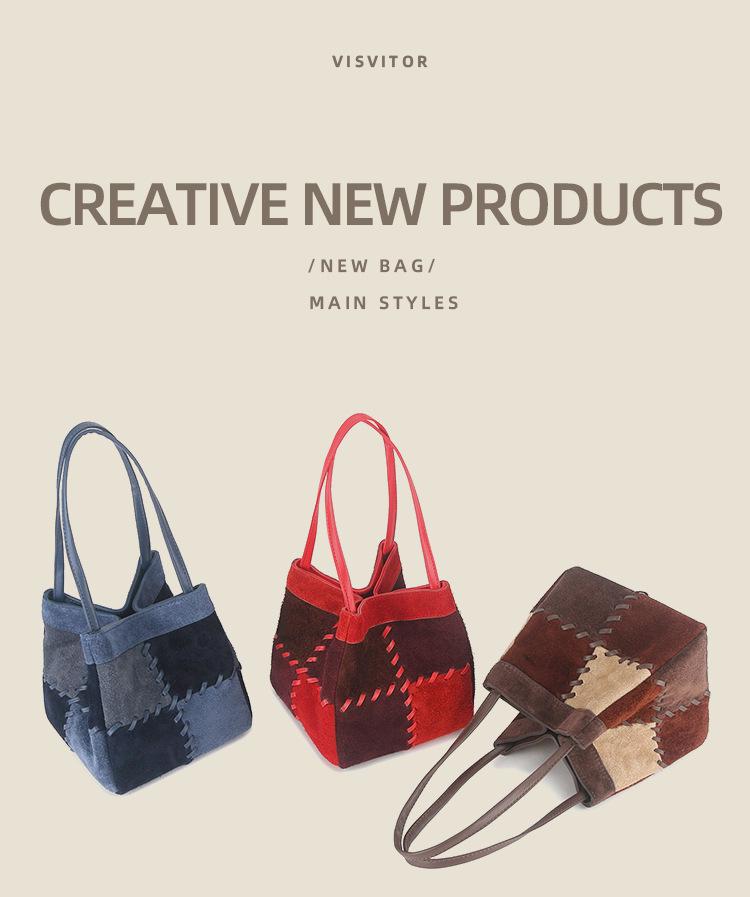 Women's Genuine Leather Retro Color Block Shoulder Bag - Versatile Fashionable Crossbody Square Bag