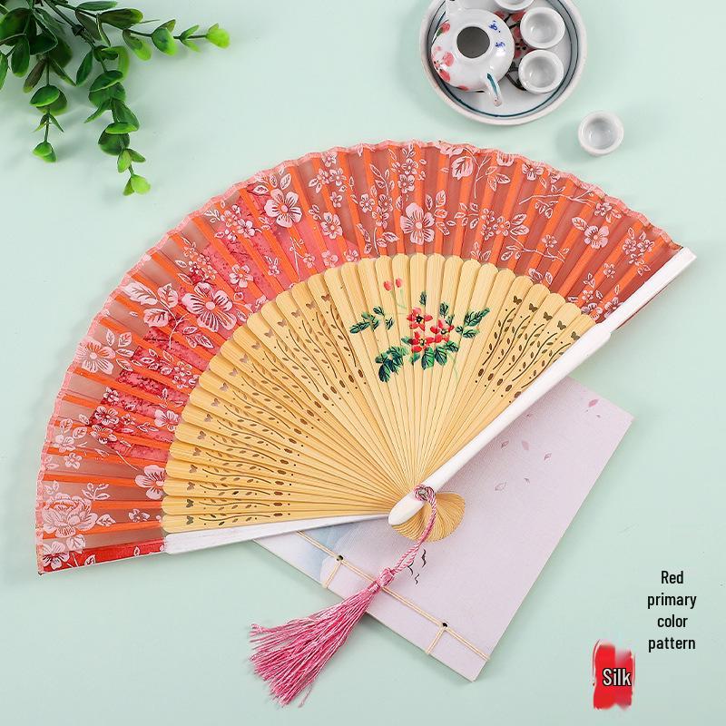 Tradiční čínský skládací vějíř pro ženy a děti - Přenosný, Malý, Ideální pro Hanfu, Qipao, Tanec a letní použití