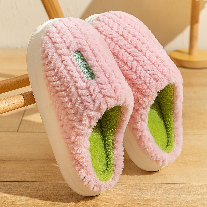 New Cotton Slippers for Women Winter Indoor Home Couple Thick Bottom Warm Home Plush Slippers for Men