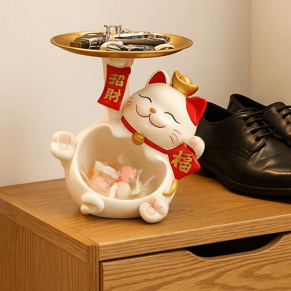 Cat Figure Fortune Cat Key Storage Tray Resin Lucky Cat Home Storage Decorative  Porch Living Room