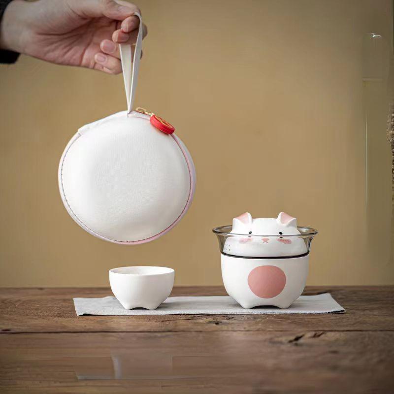 2pcs Tea Sets Company Opening Gift Cut Cartoon Tea Cup Set For Birthday Gift Holiday Gift And Festival Gift 3.74*3.74*2.95inch Food Service Equipment