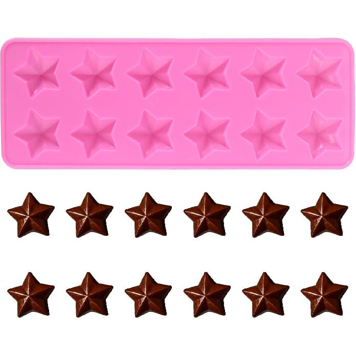 12 Cavities Star Chocolate Mold, Reble Five Pointed Star Silicone Mold Fun Shaped Chocolate Molds Silicone Square Molds for Making Chocolates Ice