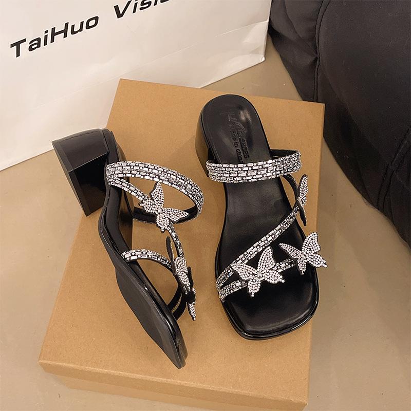 

2025 autumn new casual fashion round head rhinestone with skirt sandals platform slippers women s outer wear 40 чорний