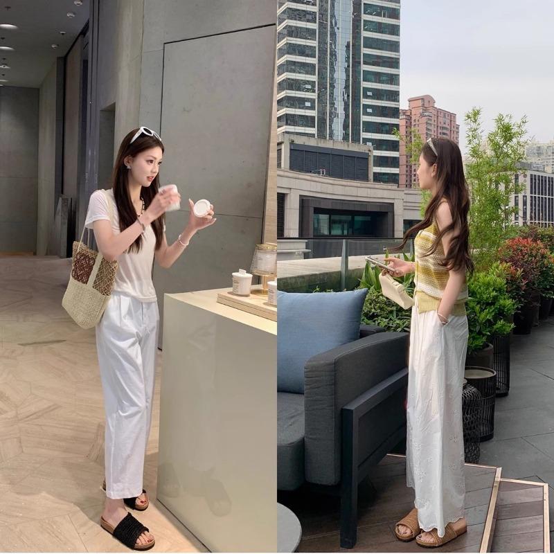 Sheepskin version of beach walking slippers women's summer wear woven wide word with thick bottom cool slippers