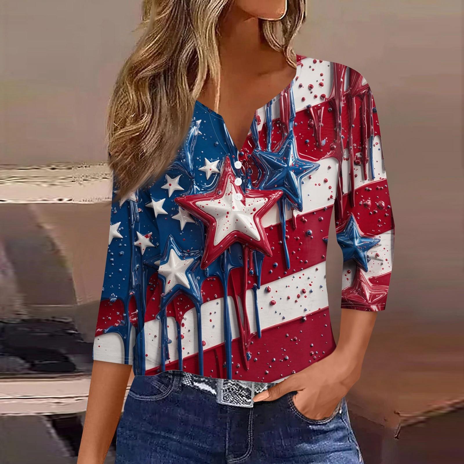 

Women s T Shirt Print Button 3/4 Sleeve Daily Weekend Fashion Basic V- Neck Regular Top XXL