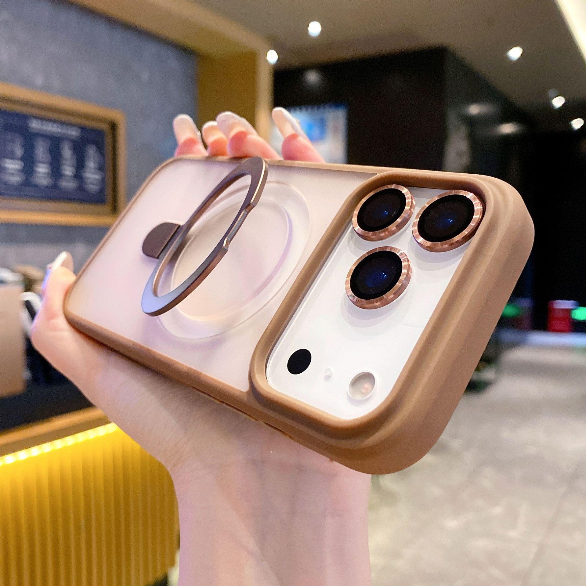 

Magnetic Stand Liquid Silicone Case for Apple 17Pro Max/16Pro with Lens Film and Large Camera Cutout iPhone 15 Pro Max пустельний/золотий