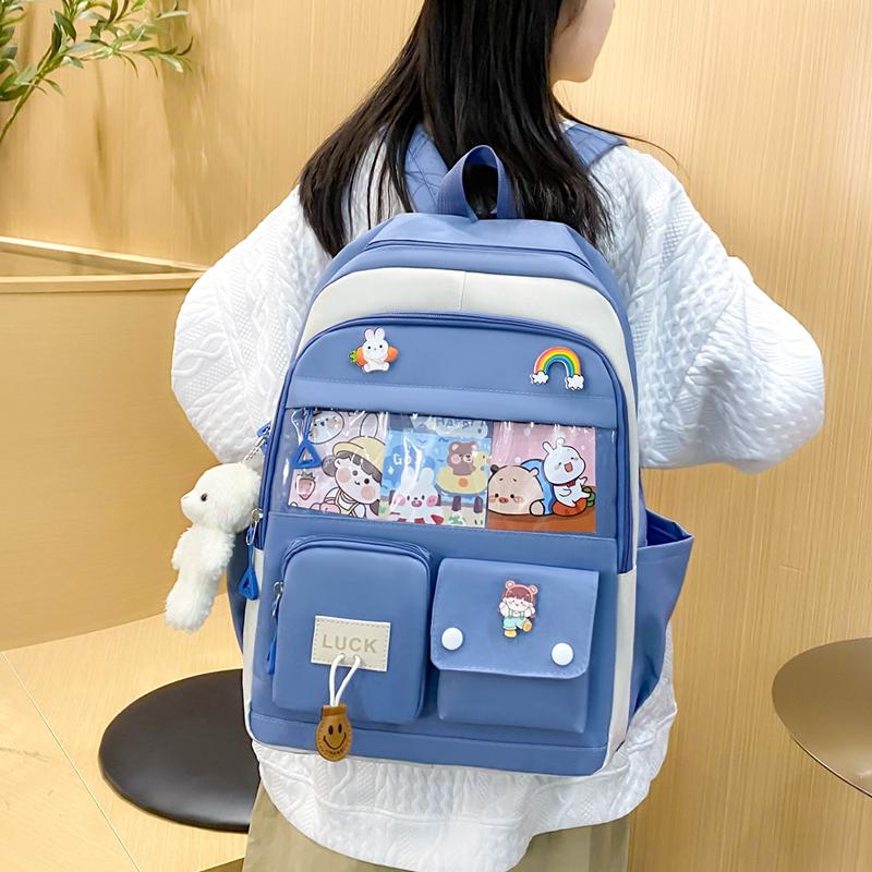 Five-Piece Backpack Set Women's Color Block Backpack Student Schoolbag Large Capacity Backpack