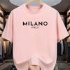 Summer men's and women's 100% cotton casual comfortable loose fashion Italian Milan letter print short-sleeved shirt