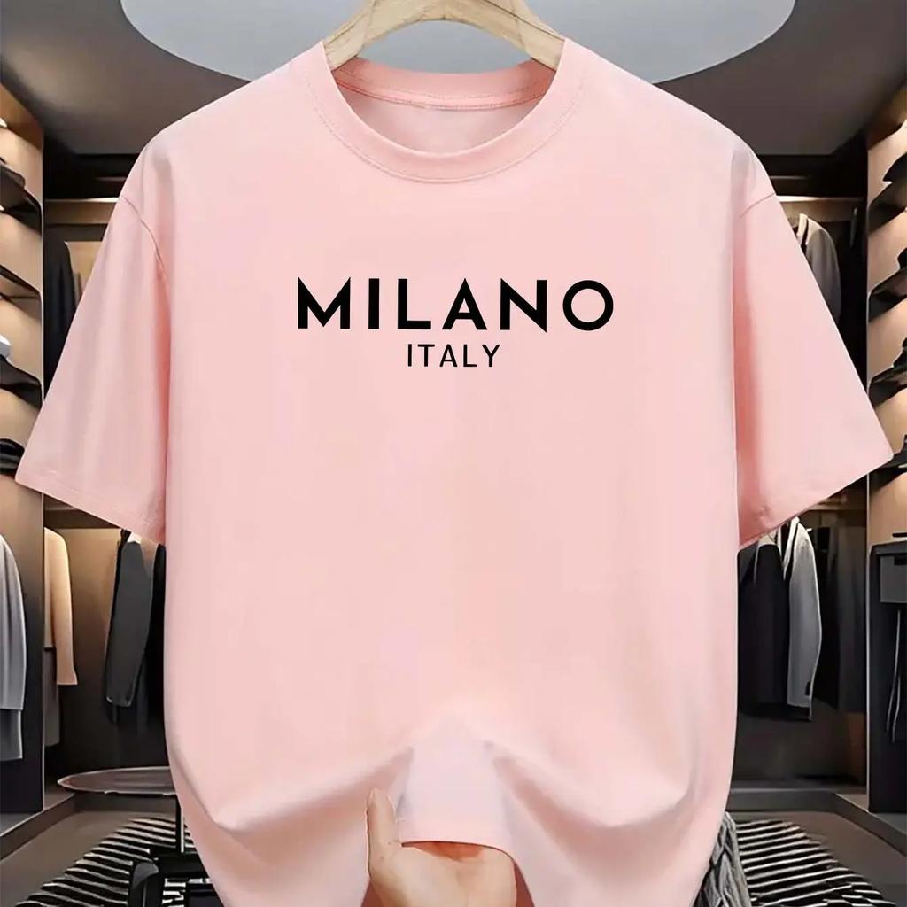 Summer men's and women's 100% cotton casual comfortable loose fashion Italian Milan letter print short-sleeved shirt