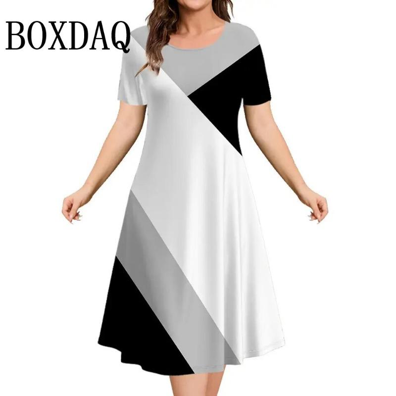 Women's Dresses Contrast Colors Striped Elegant Casual O-Neck Short Sleeve Fashion Dresses