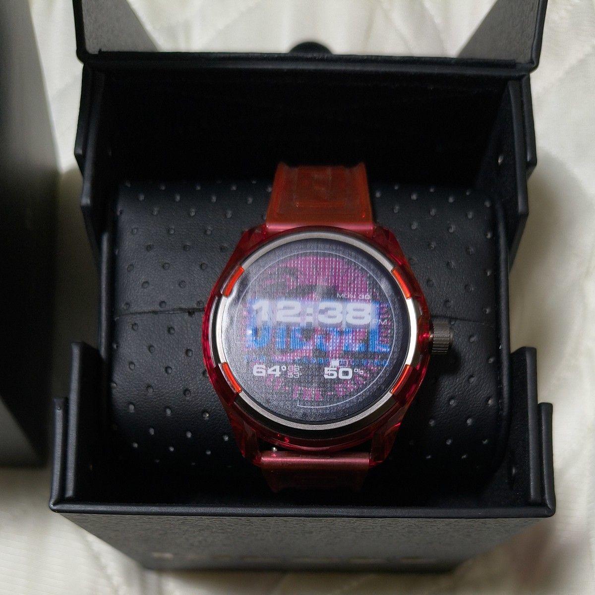 Used DIESEL Watch Smart Watch Wearable Digital Rubber Clear Red DZT2019