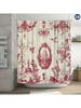 Elegant French Toile De Jouy Shower Curtain, Red Floral Chandeliers & Birds Design, Easy Clean For Bathroom Or Window Decor