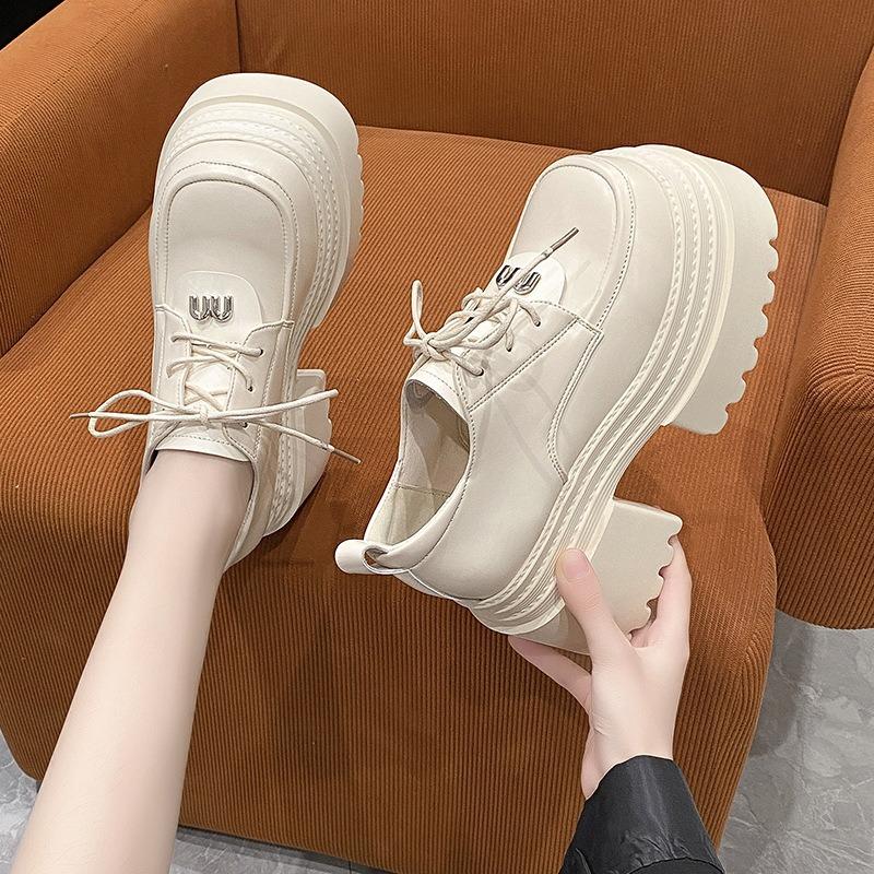 10cm High Leather Shoes for Women Waterproof Platform Womans Casual Thick Sole Loafers Comfortable Chunky Sneakers Zapatos Mujer