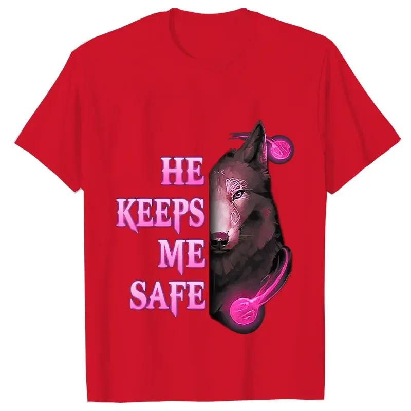 She Keeps Me Strong He Keeps Me Safe Couple Matching T Shirt Wolf Couple T Shirt Casual Black LOVER Shirt Tops Valentine Shirts