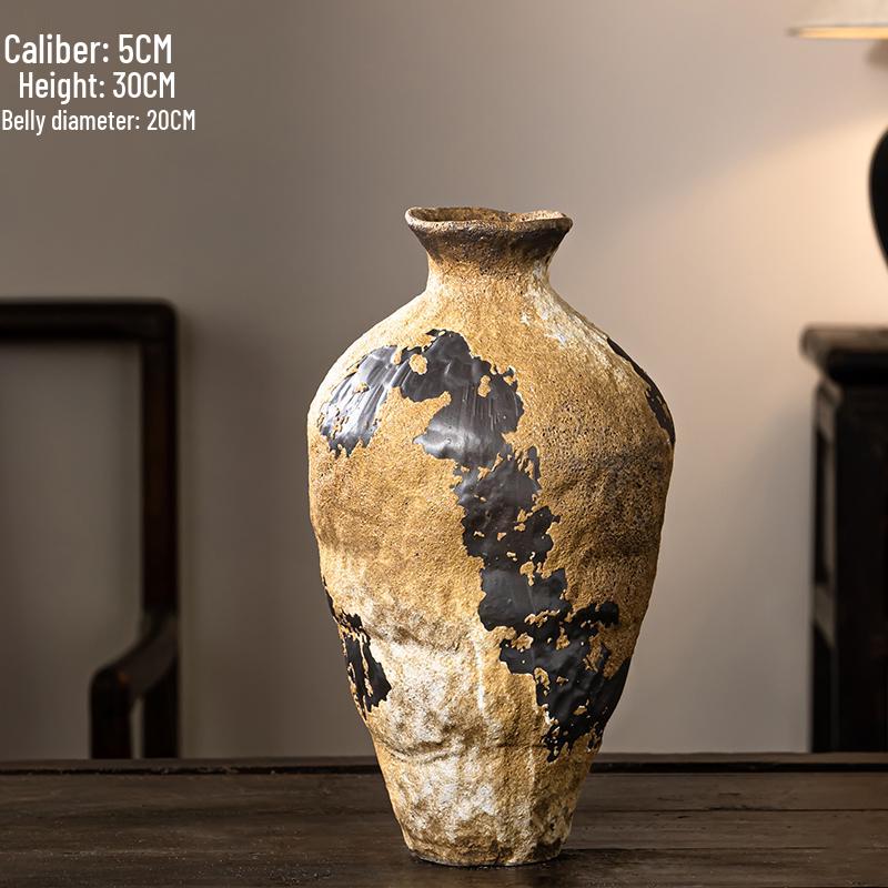 Handmade Retro Distressed Ceramic Vase - Large Coarse Pottery Jar for Flower Arrangements In Bed and Breakfast Hotel
